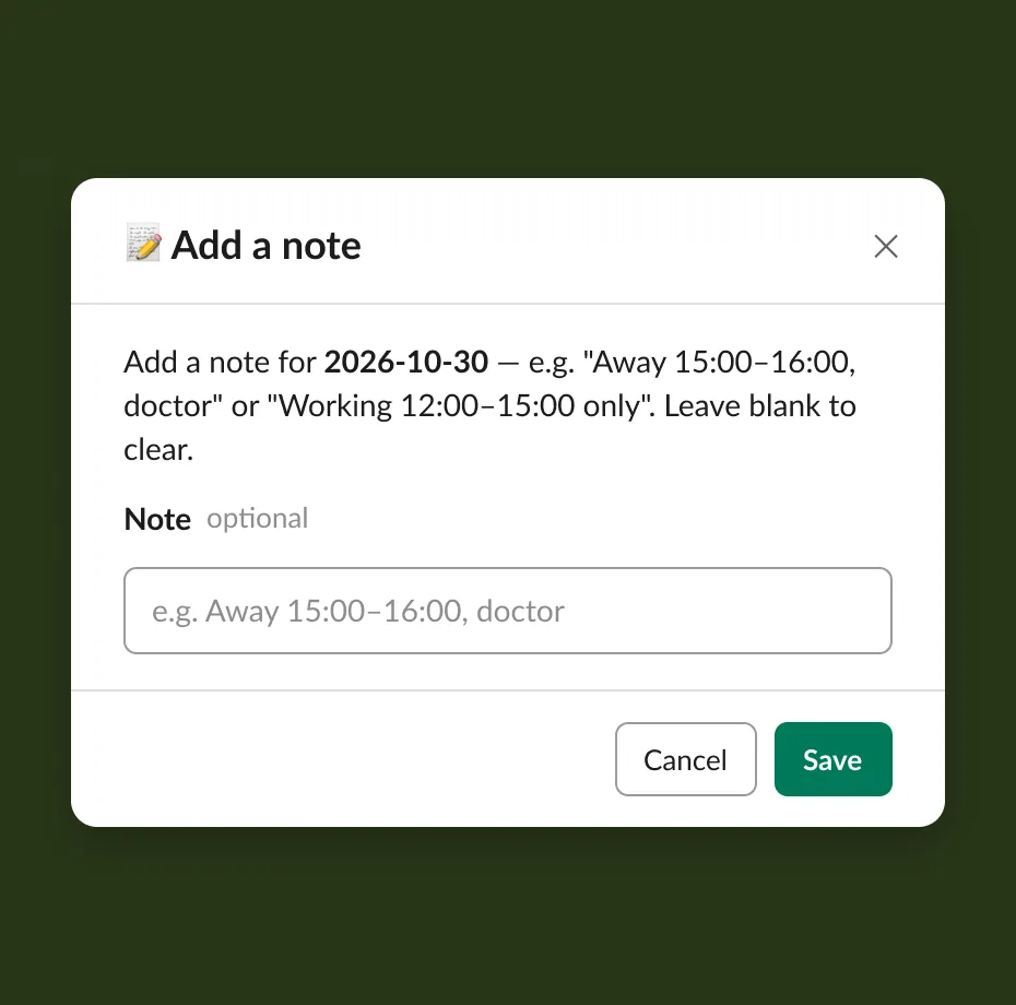 The add a note modal