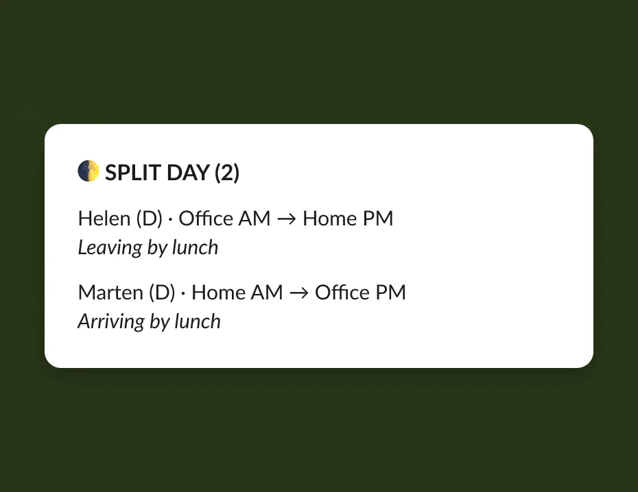 The split day section of the board