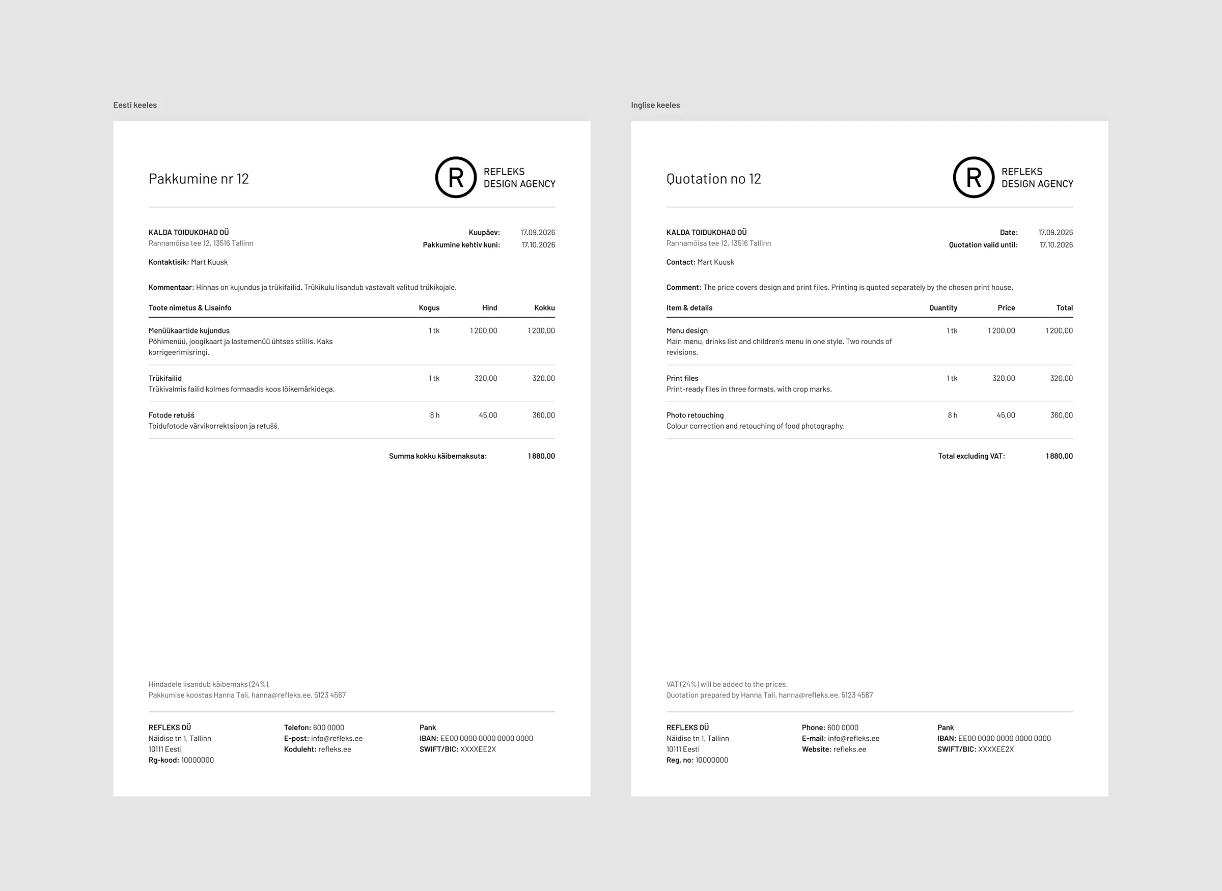 The same offer PDF in Estonian and in English